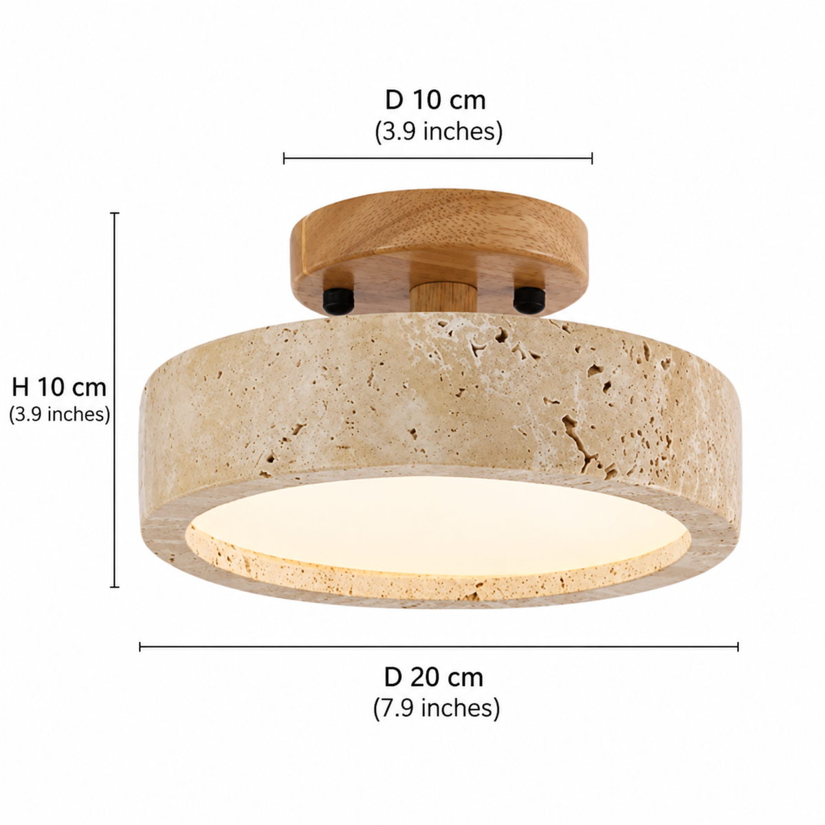 Round travertine LED ceiling light – Japandi flush mount by BROKLEN – view 12