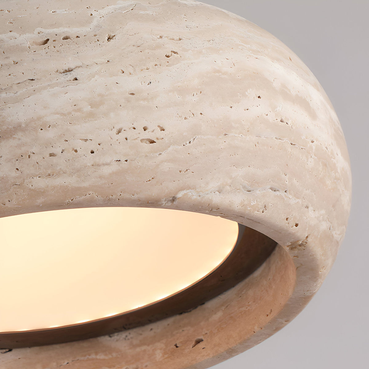 Wabi-sabi travertine pendant light – cylinder stone hanging light by BROKLEN – view 16
