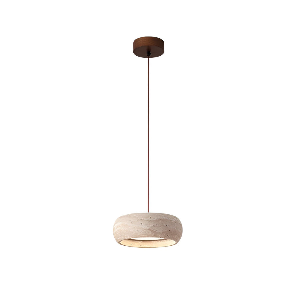 Wabi-sabi travertine pendant light – cylinder stone hanging light by BROKLEN