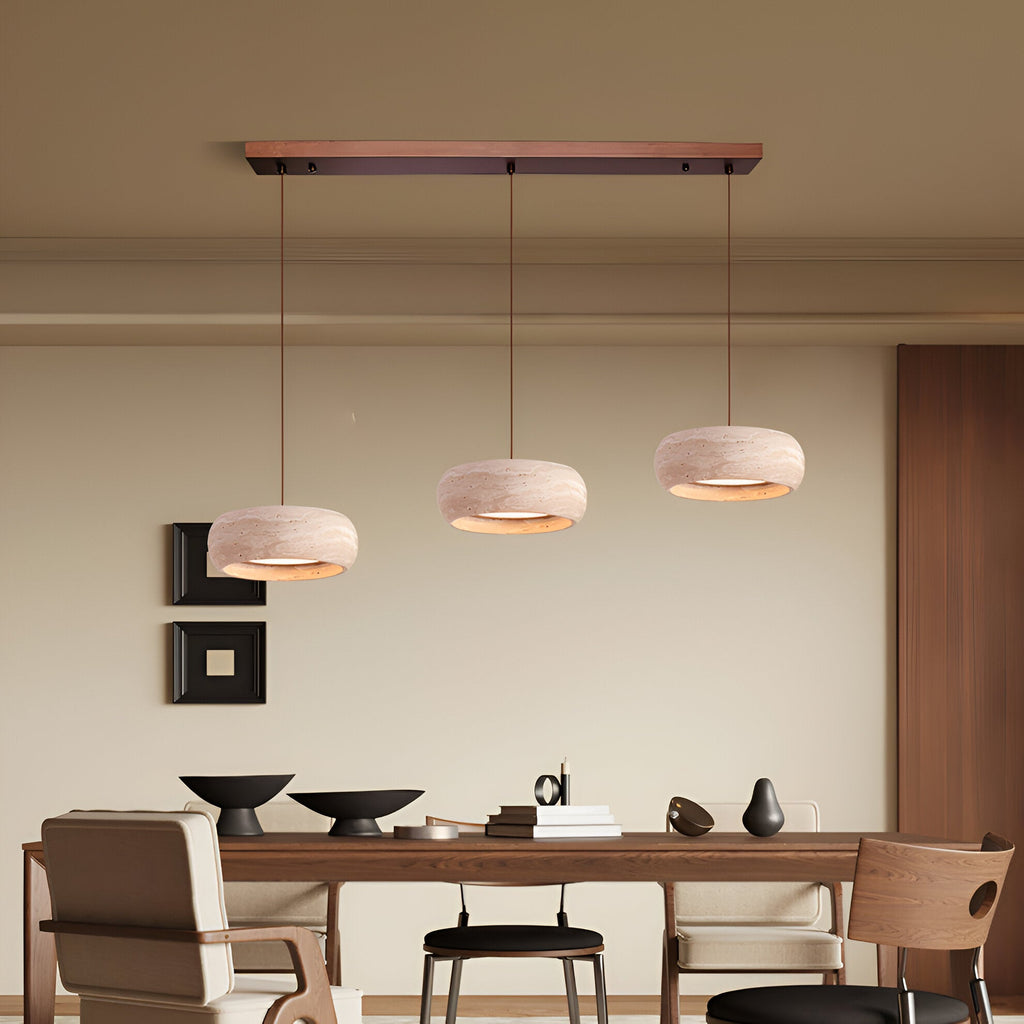 Wabi-sabi travertine pendant light – cylinder stone hanging light by BROKLEN – view 13