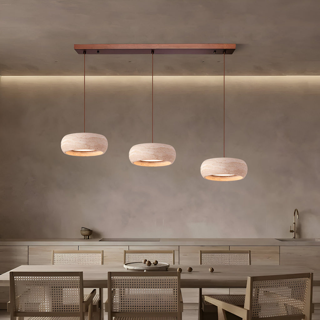Wabi-sabi travertine pendant light – cylinder stone hanging light by BROKLEN – view 14