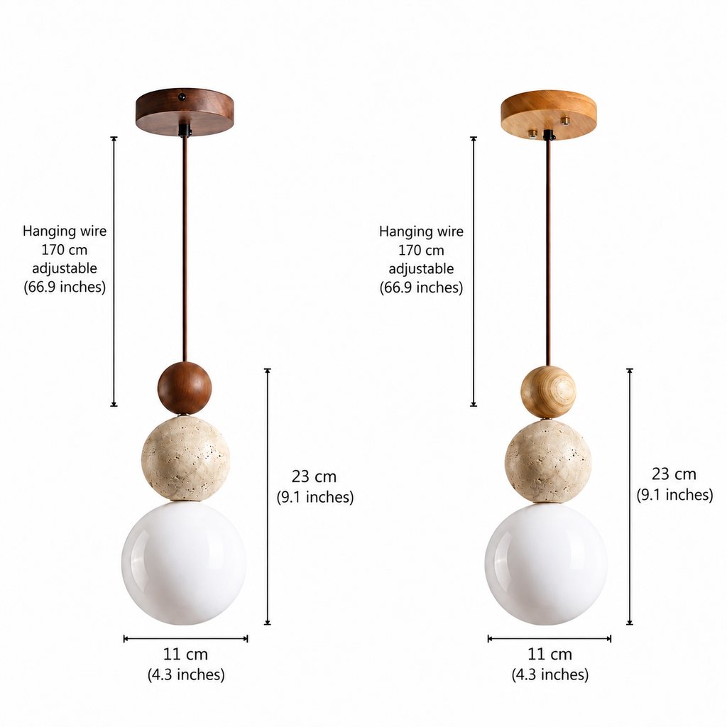 Travertine, wood and glass bedside pendant light by BROKLEN – view 9