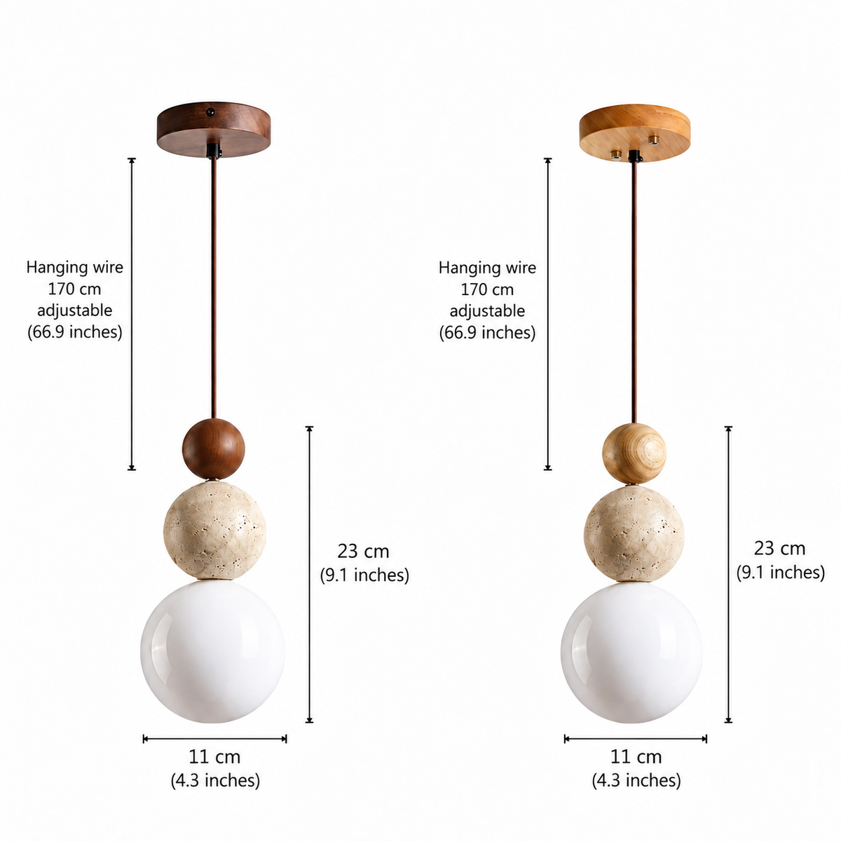 Travertine, wood and glass bedside pendant light by BROKLEN – view 9