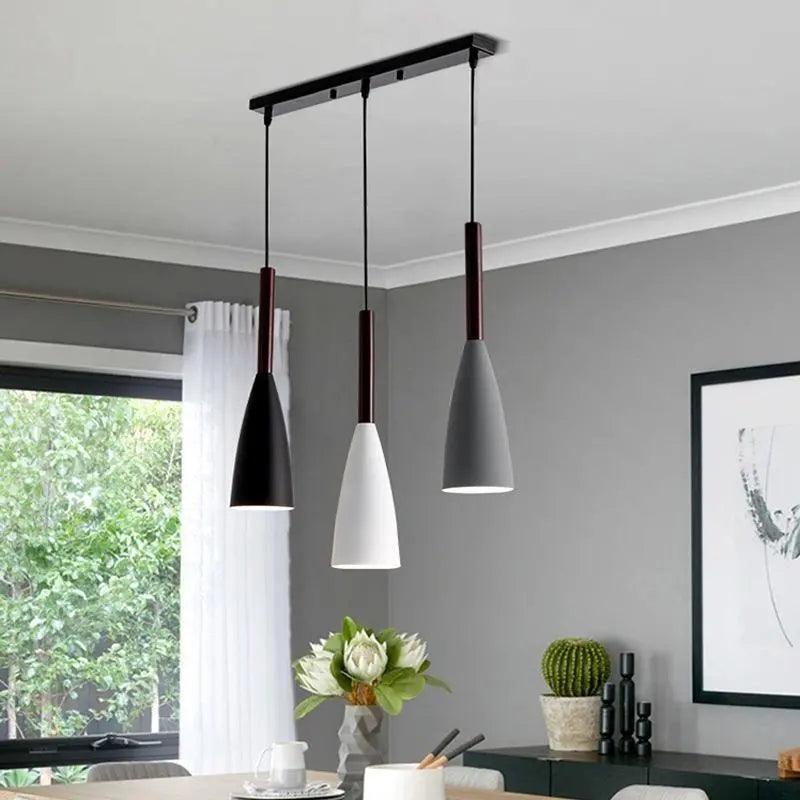 Three-light kitchen ceiling pendant with tapered metal shades by BROKLEN – view 3