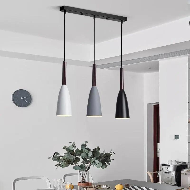 Three-light kitchen ceiling pendant with tapered metal shades by BROKLEN – view 5