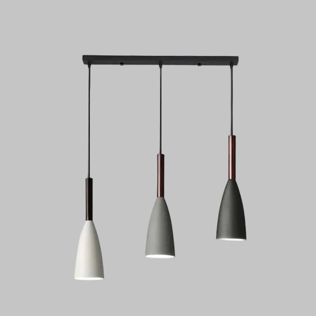Three-light kitchen ceiling pendant with tapered metal shades by BROKLEN – view 9