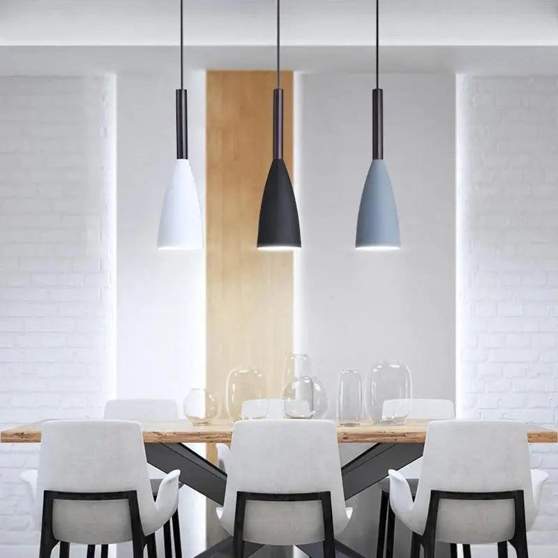Three-light kitchen ceiling pendant with tapered metal shades by BROKLEN – view 2