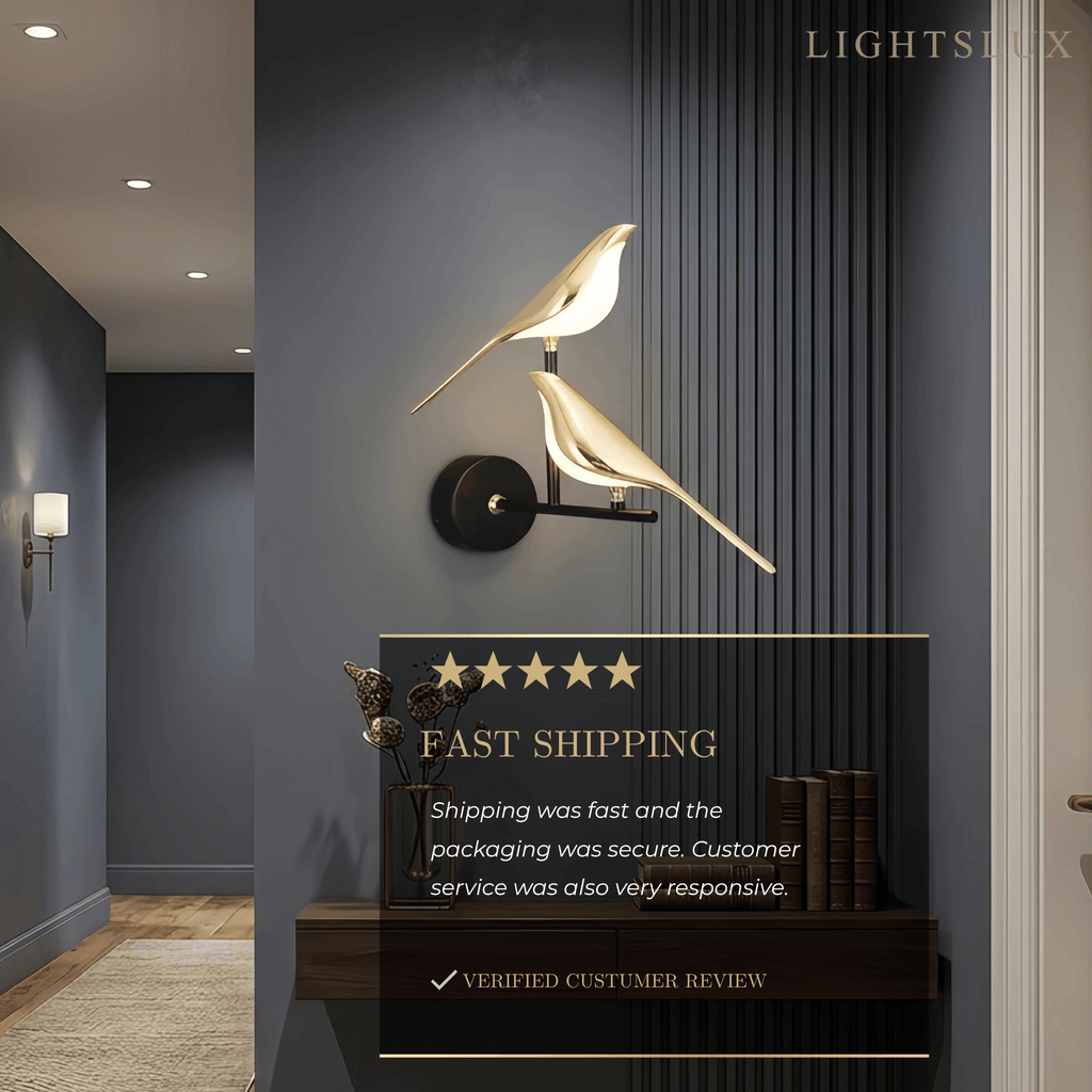 Black and gold bird design LED wall light by BROKLEN – view 3