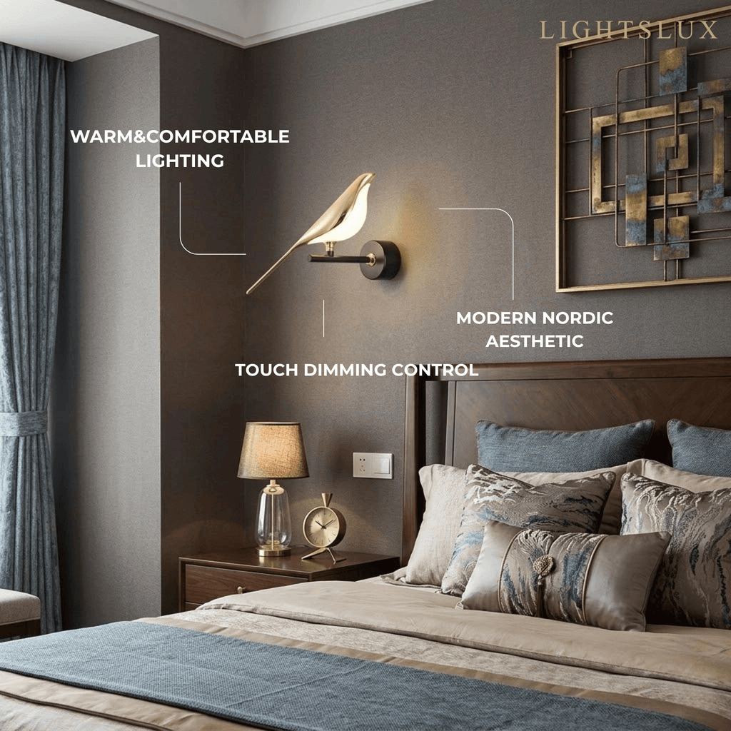 Black and gold bird design LED wall light by BROKLEN – view 4