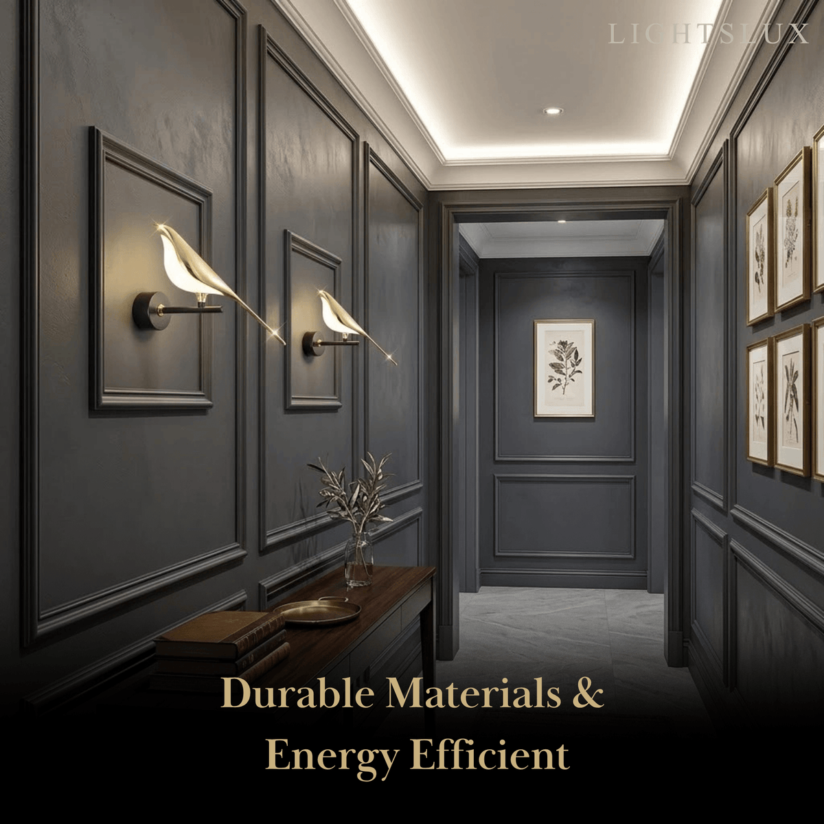 Black and gold bird design LED wall light by BROKLEN – view 5