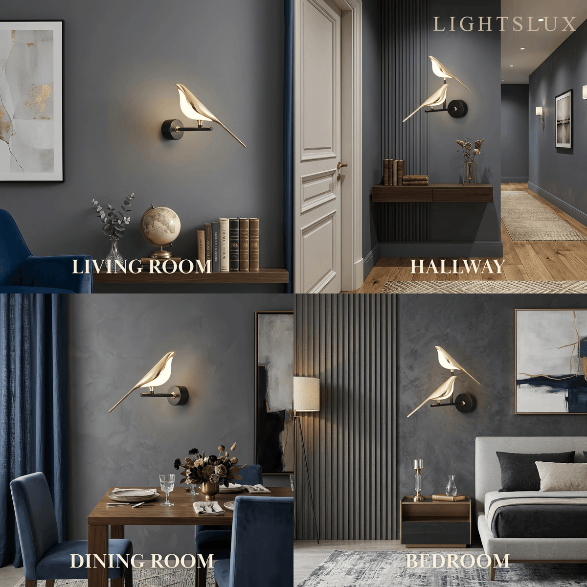 Black and gold bird design LED wall light by BROKLEN – view 6