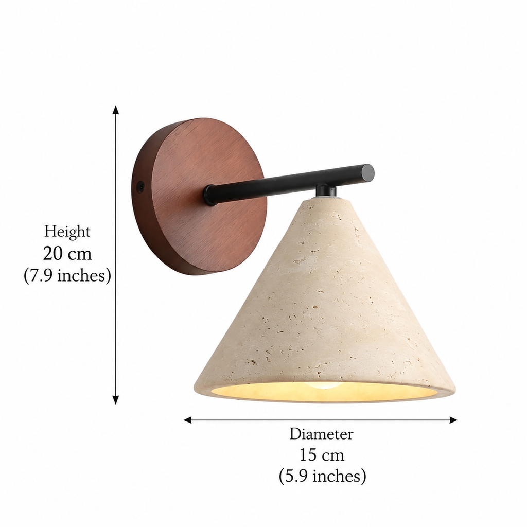 Travertine cone wall light with warm LED by BROKLEN – view 14