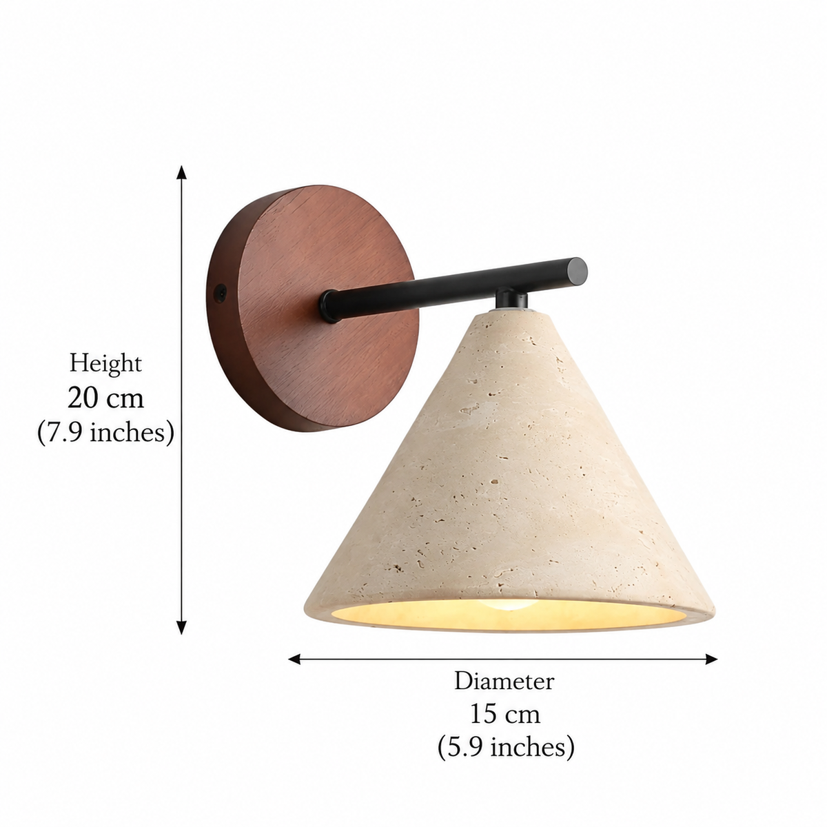 Travertine cone wall light with warm LED by BROKLEN – view 14