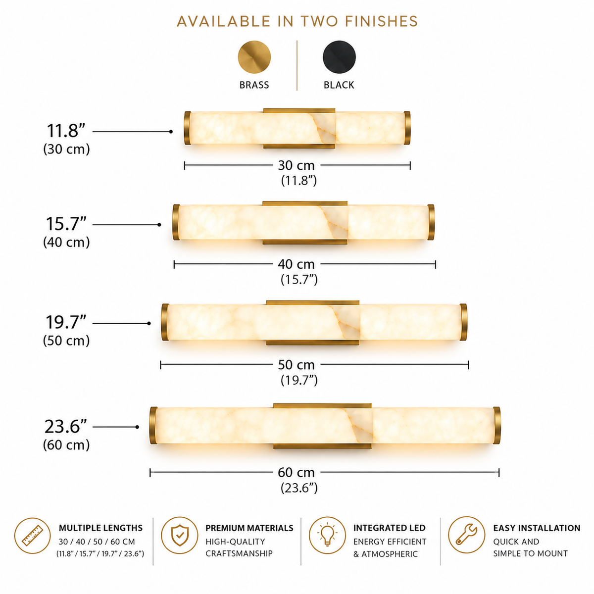 Vertical alabaster wall light in brass and black by BROKLEN – view 13
