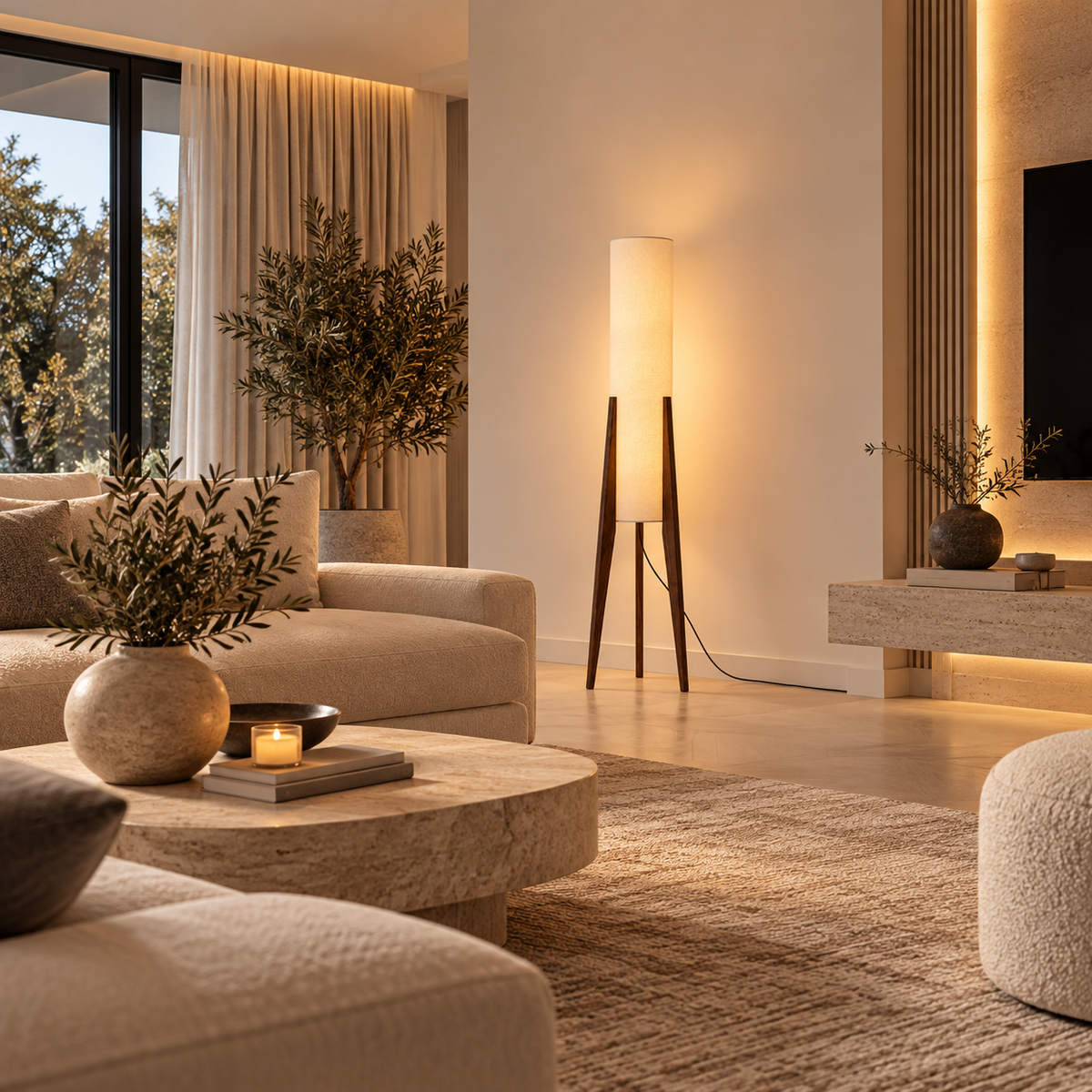 Japandi solid walnut floor lamp with fabric shade by BROKLEN – view 5