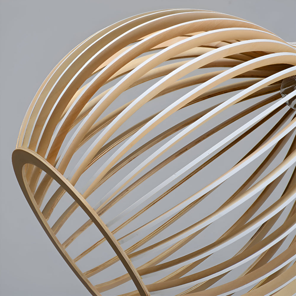 Wooden pendant light with cage shaped slat shade by BROKLEN – view 5