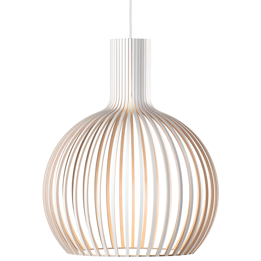 Wooden pendant light with cage shaped slat shade by BROKLEN – view 7