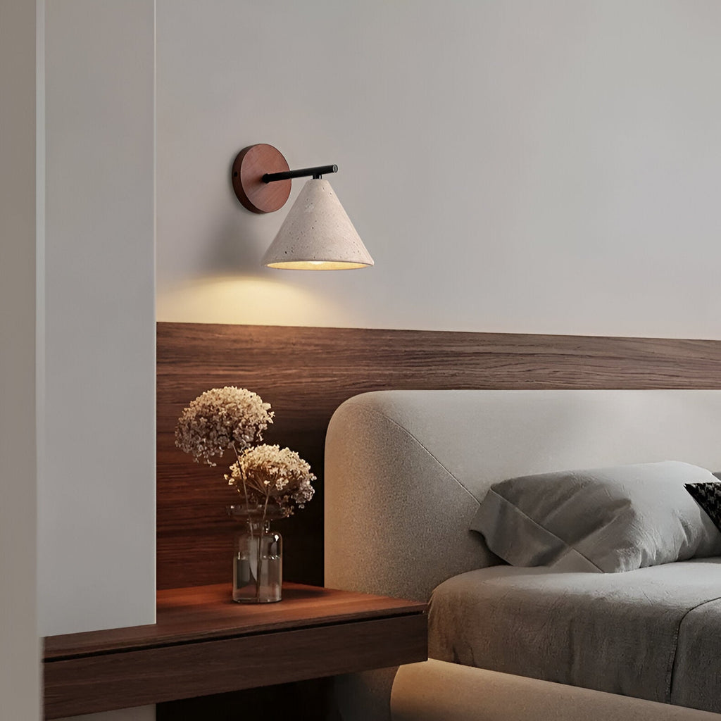 Travertine cone wall light with warm LED by BROKLEN – view 8