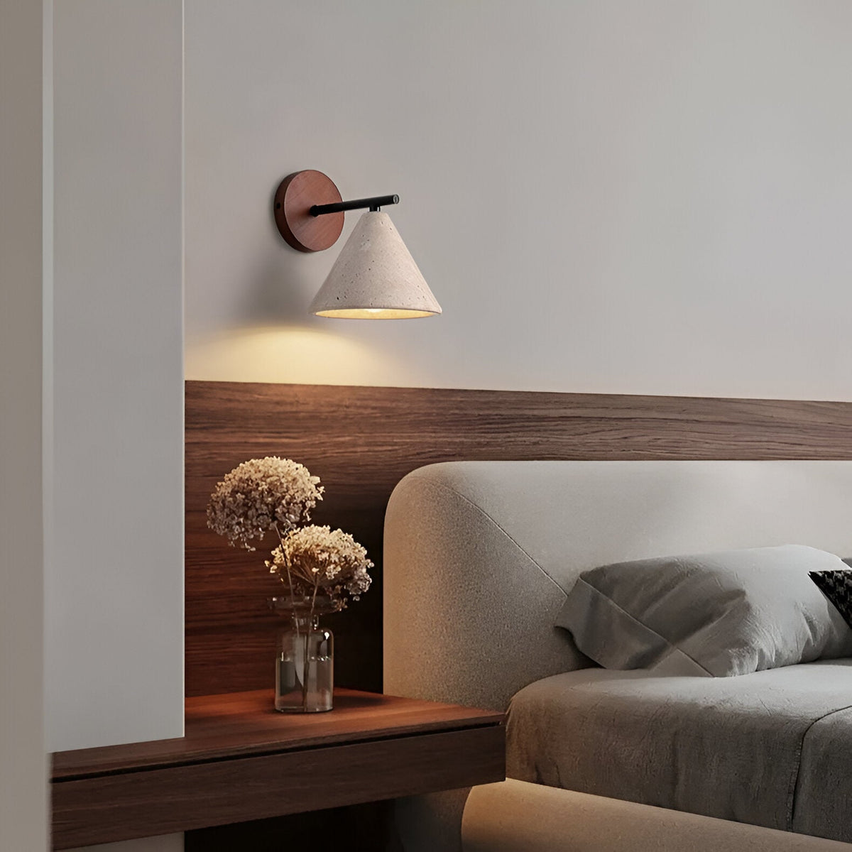 Travertine cone wall light with warm LED by BROKLEN – view 8