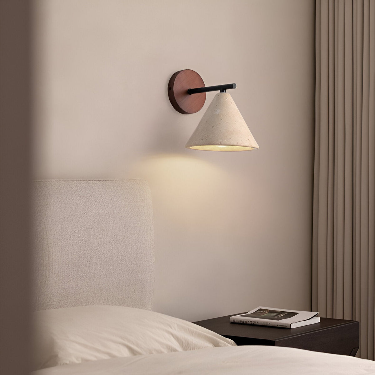 Travertine cone wall light with warm LED by BROKLEN – view 10