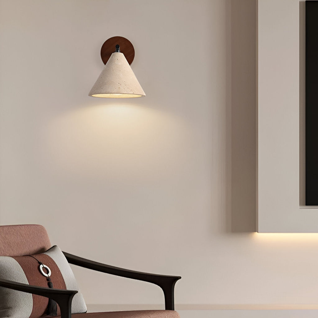Travertine cone wall light with warm LED by BROKLEN – view 9