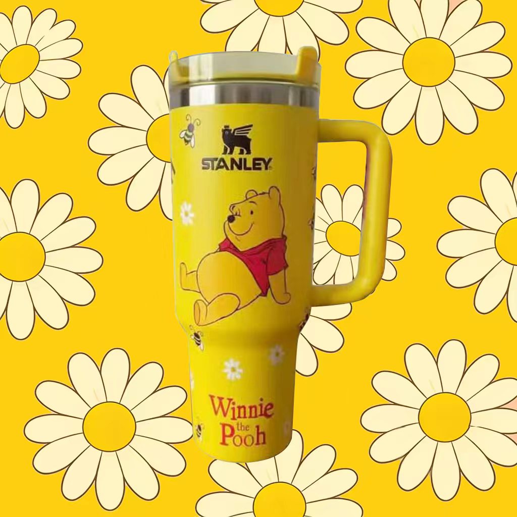 Sunny Pooh Garden Tumbler - yellow bear tumbler with daisies