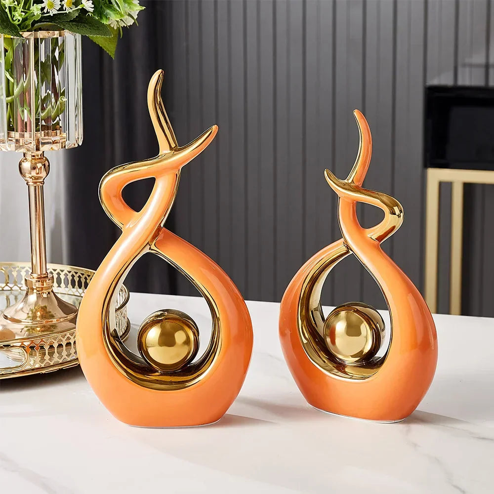 Abstract open form ceramic sculpture with gold centre by BROKLEN – view 6