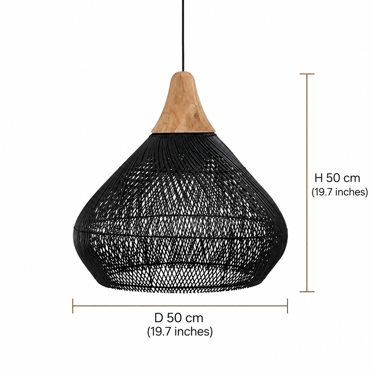 Boho woven rattan pendant light in natural and black – ceiling light by BROKLEN – view 10
