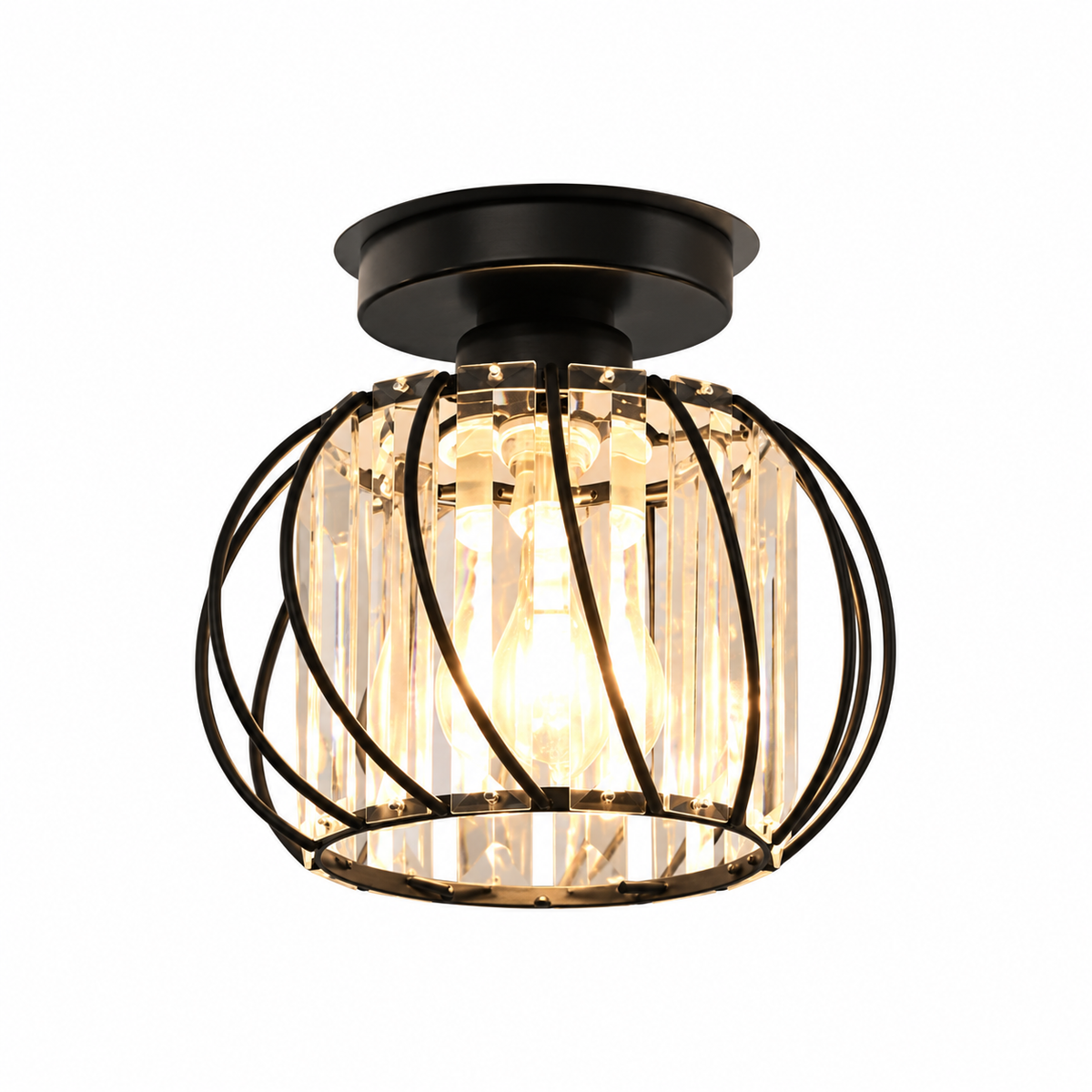 Compact glass rod flush ceiling light for low ceilings