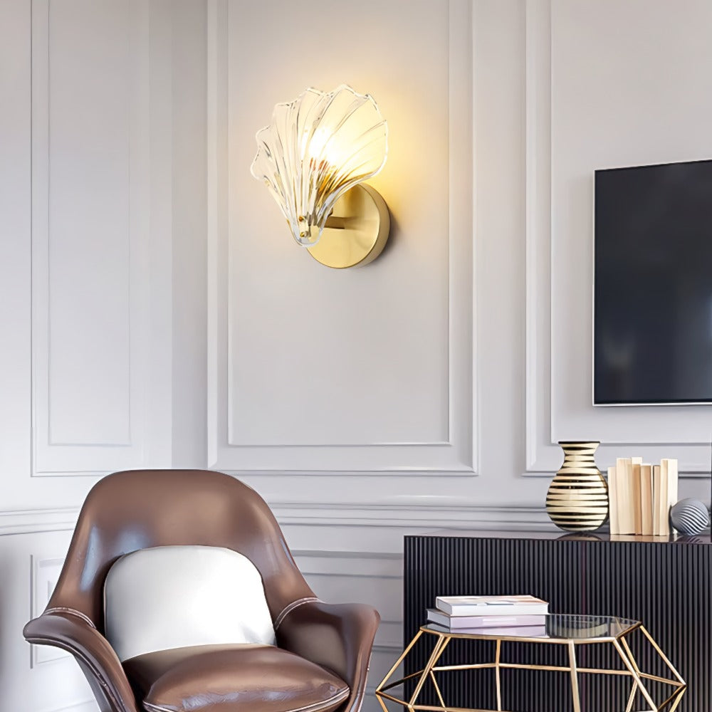 Brass and glass shell wall light – sculptural seashell wall sconce by BROKLEN – view 9