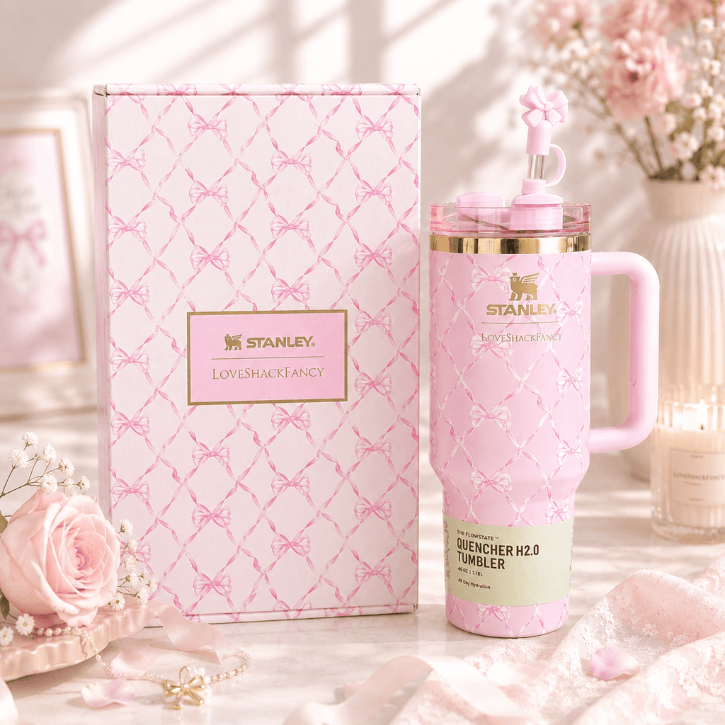 Stanley x LoveShackFancy Pink Bow 40oz Insulated Tumbler Gift Set