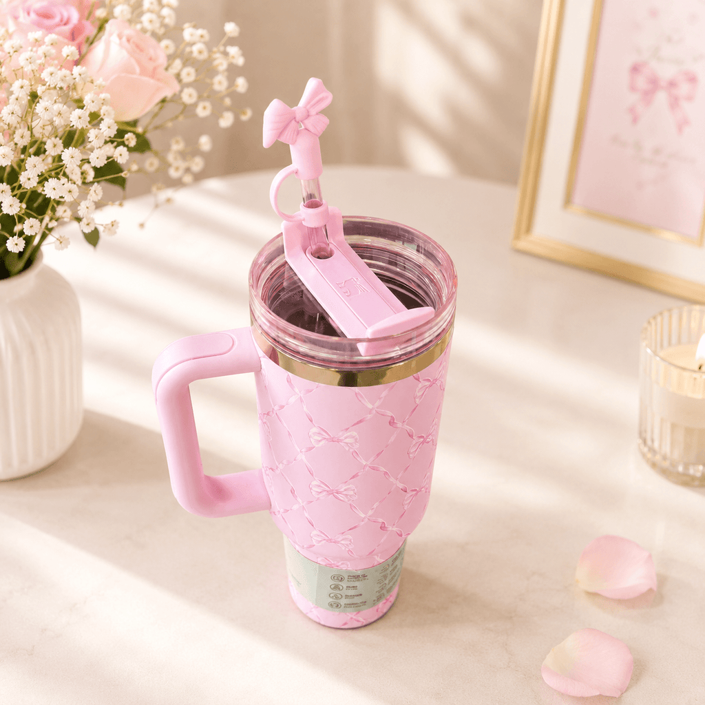 Stanley x LoveShackFancy Pink Bow 40oz Insulated Tumbler Gift Set