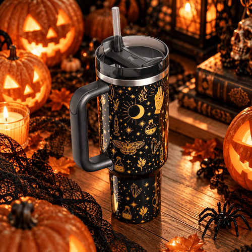 Midnight Magic 40oz Tumbler - black and gold tumbler, view 2