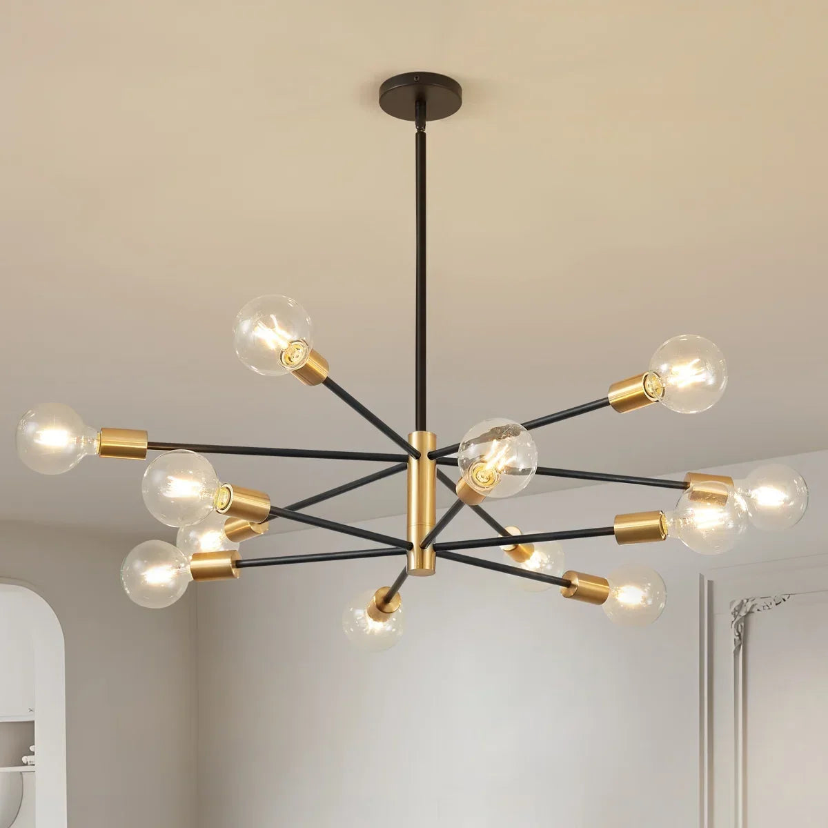 12-light Sputnik chandelier with frosted globe shades by BROKLEN – view 6