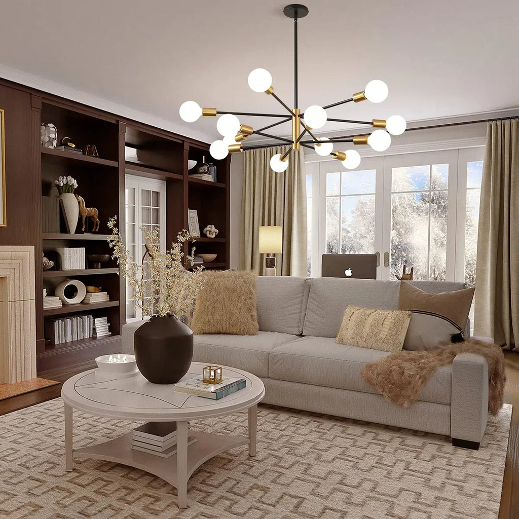 12-light Sputnik chandelier with frosted globe shades by BROKLEN – view 2