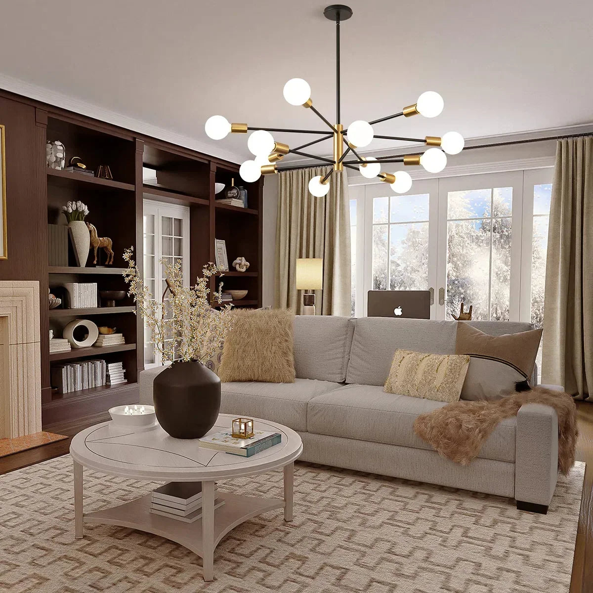 12-light Sputnik chandelier with frosted globe shades by BROKLEN – view 2