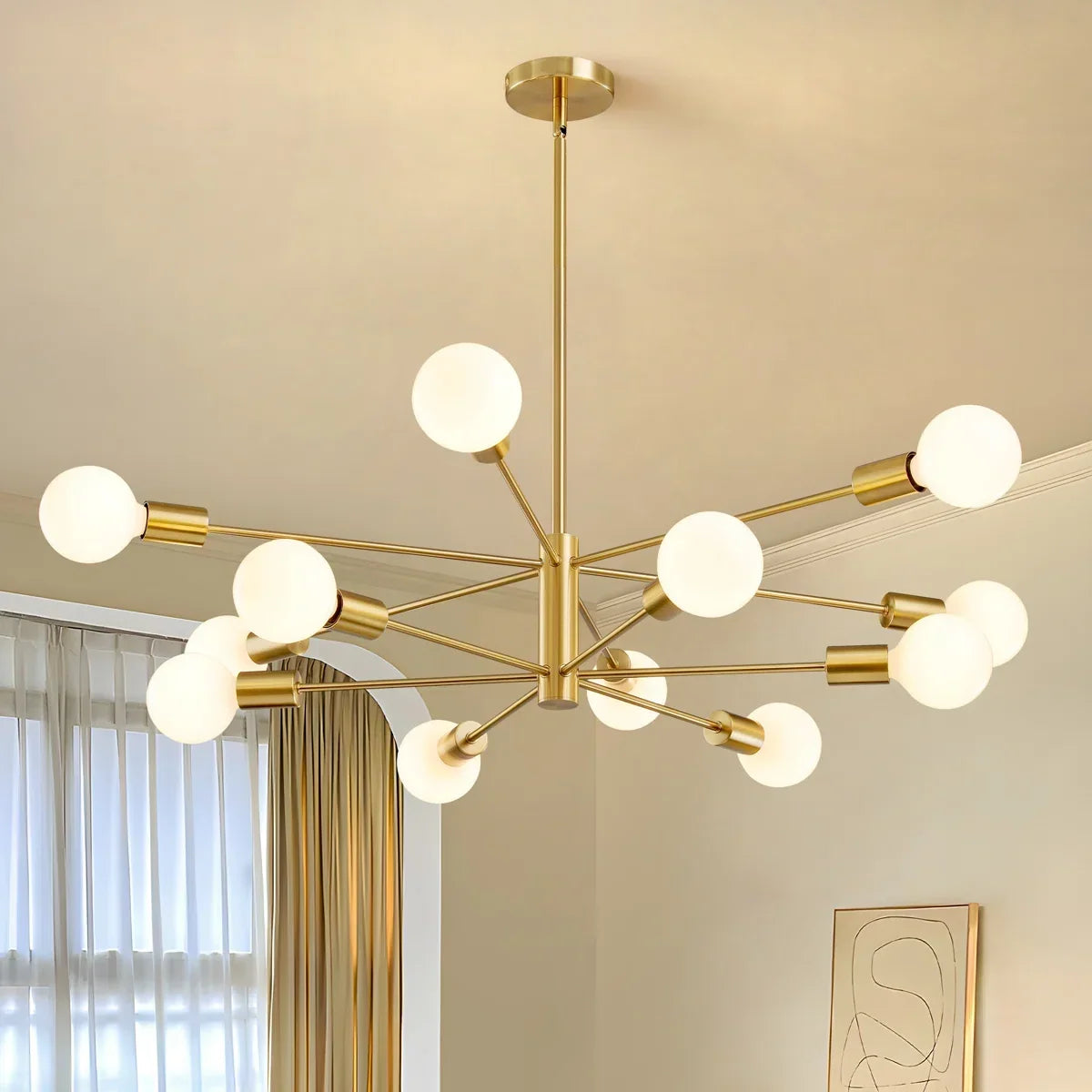 12-light Sputnik chandelier with frosted globe shades by BROKLEN – view 4