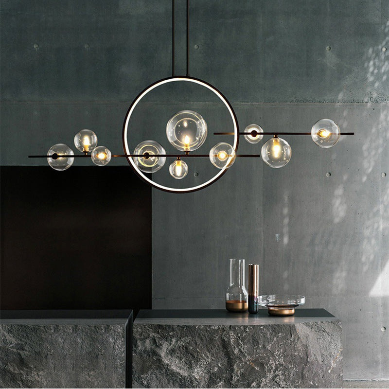 Clear glass linear kitchen table chandelier by BROKLEN – view 2