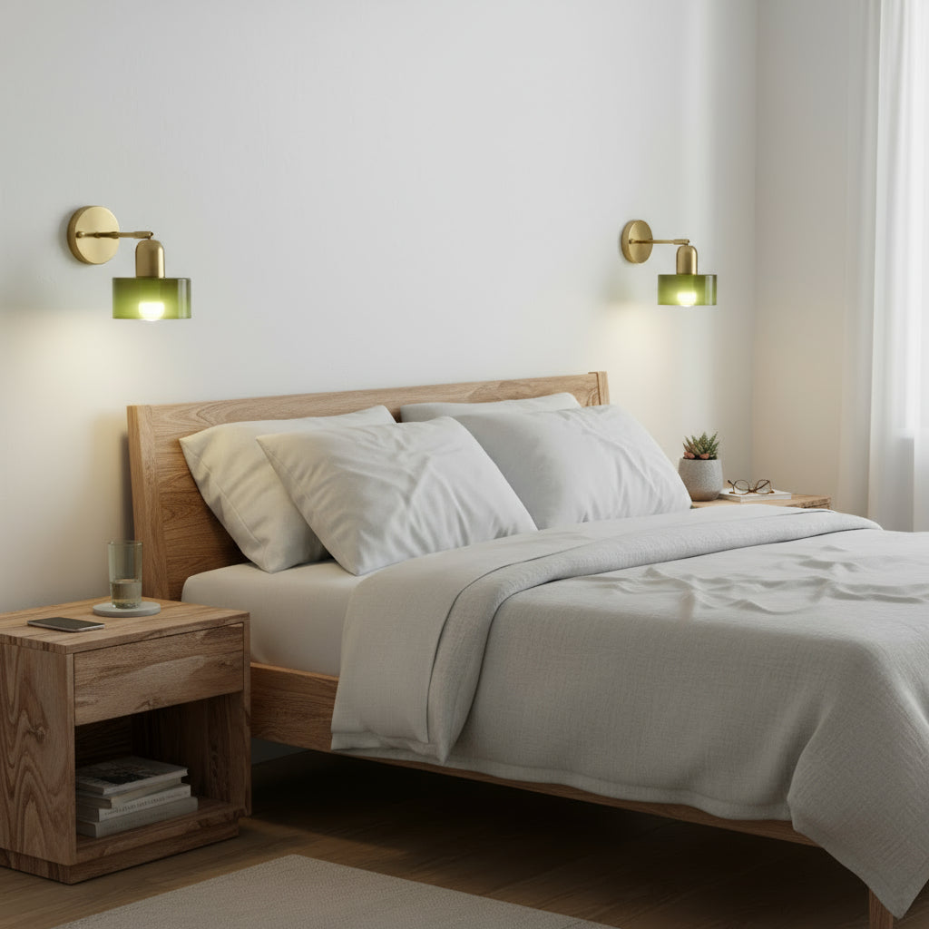 Bauhaus wall lamp with coloured glass shade by BROKLEN – view 6
