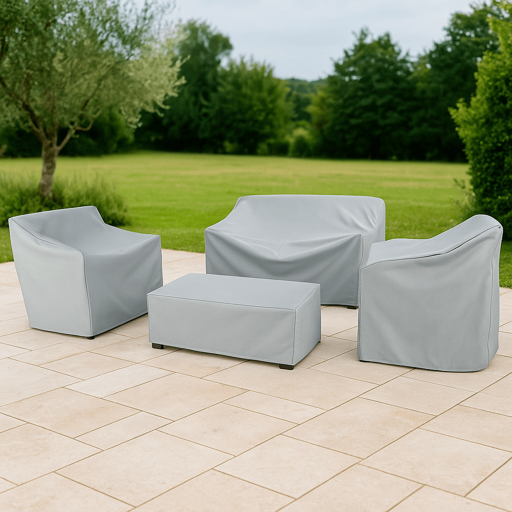 Waterproof outdoor garden furniture cover over a patio set by BROKLEN