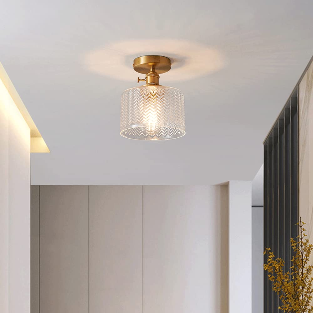 Vintage clear glass ceiling light with brass detailing by BROKLEN – view 9
