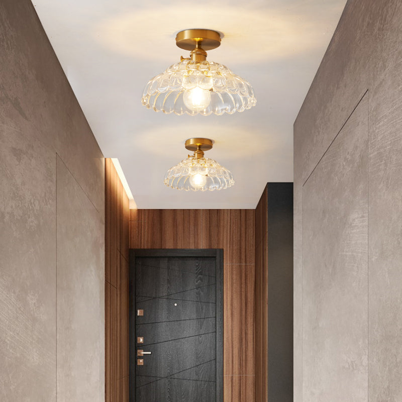 Vintage clear glass ceiling light with brass detailing by BROKLEN – view 11