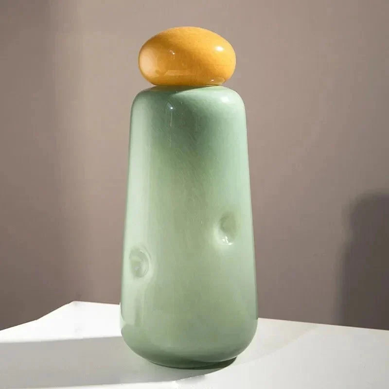 Colourful pebble glass Christmas ornament vase with stacked stone lid by BROKLEN – view 11