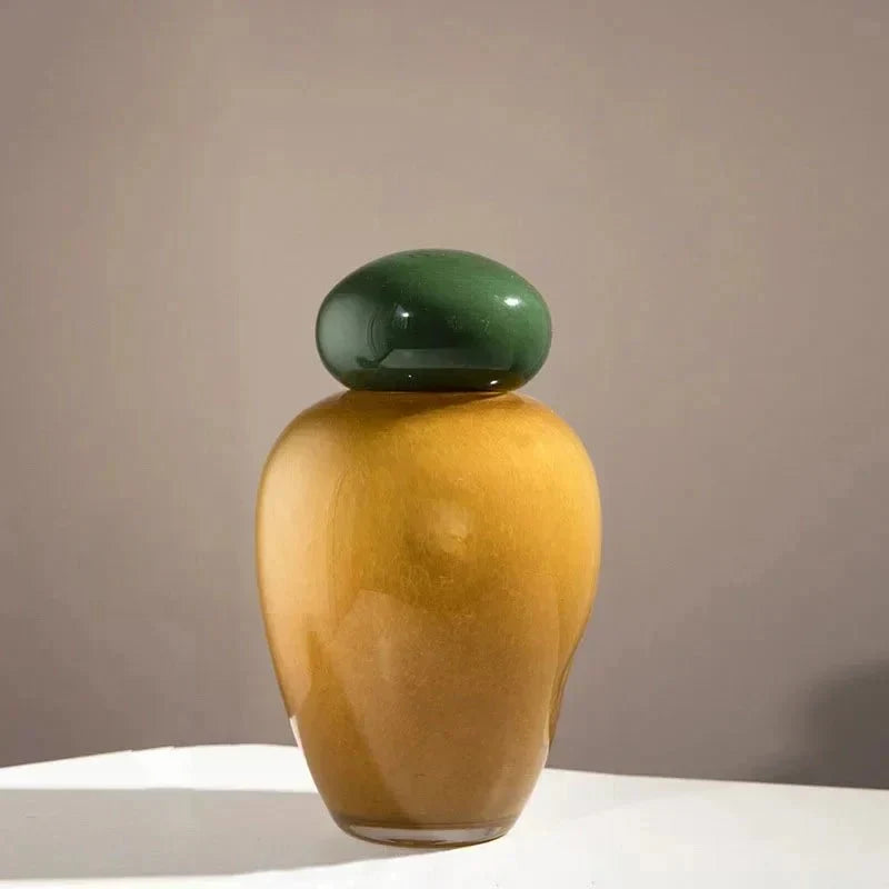 Colourful pebble glass Christmas ornament vase with stacked stone lid by BROKLEN – view 10