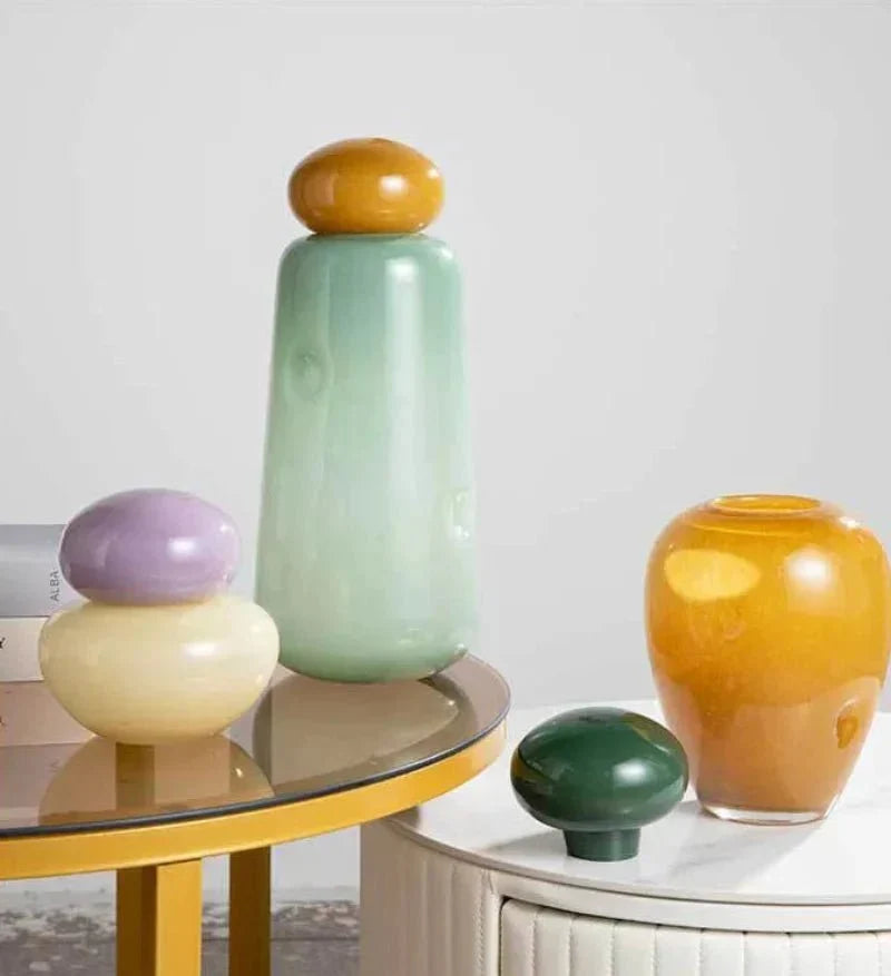 Colourful pebble glass Christmas ornament vase with stacked stone lid by BROKLEN