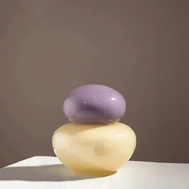 Colourful pebble glass Christmas ornament vase with stacked stone lid by BROKLEN – view 12