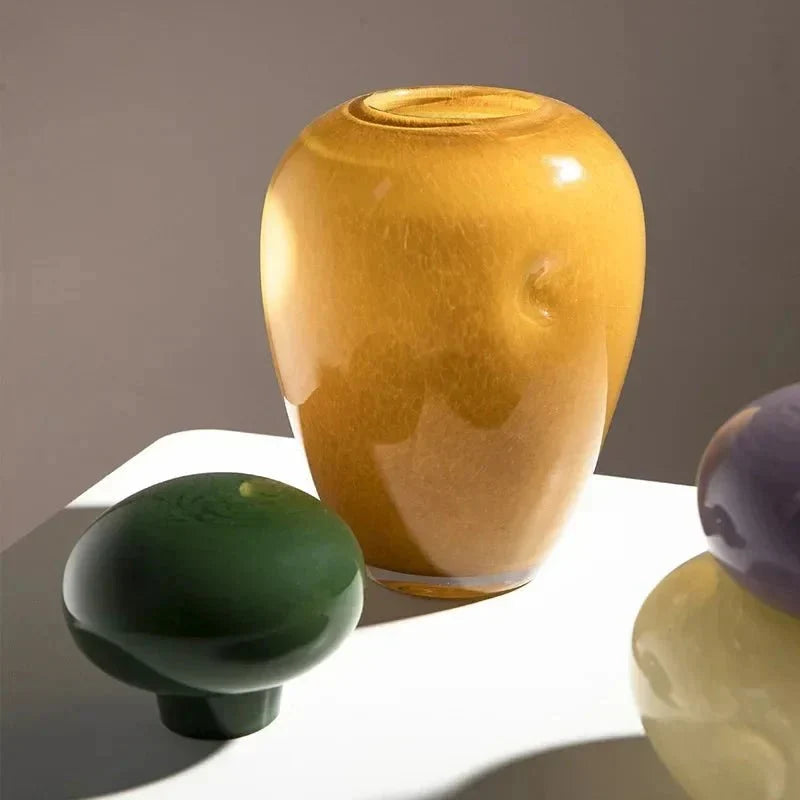 Colourful pebble glass Christmas ornament vase with stacked stone lid by BROKLEN – view 6