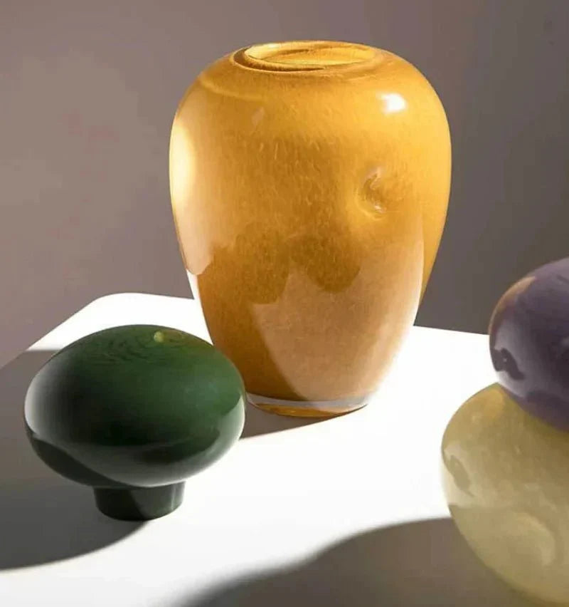 Colourful pebble glass Christmas ornament vase with stacked stone lid by BROKLEN – view 7