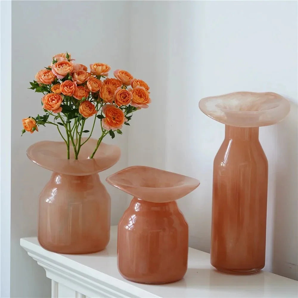 Hand-formed peach glass Christmas vase by BROKLEN