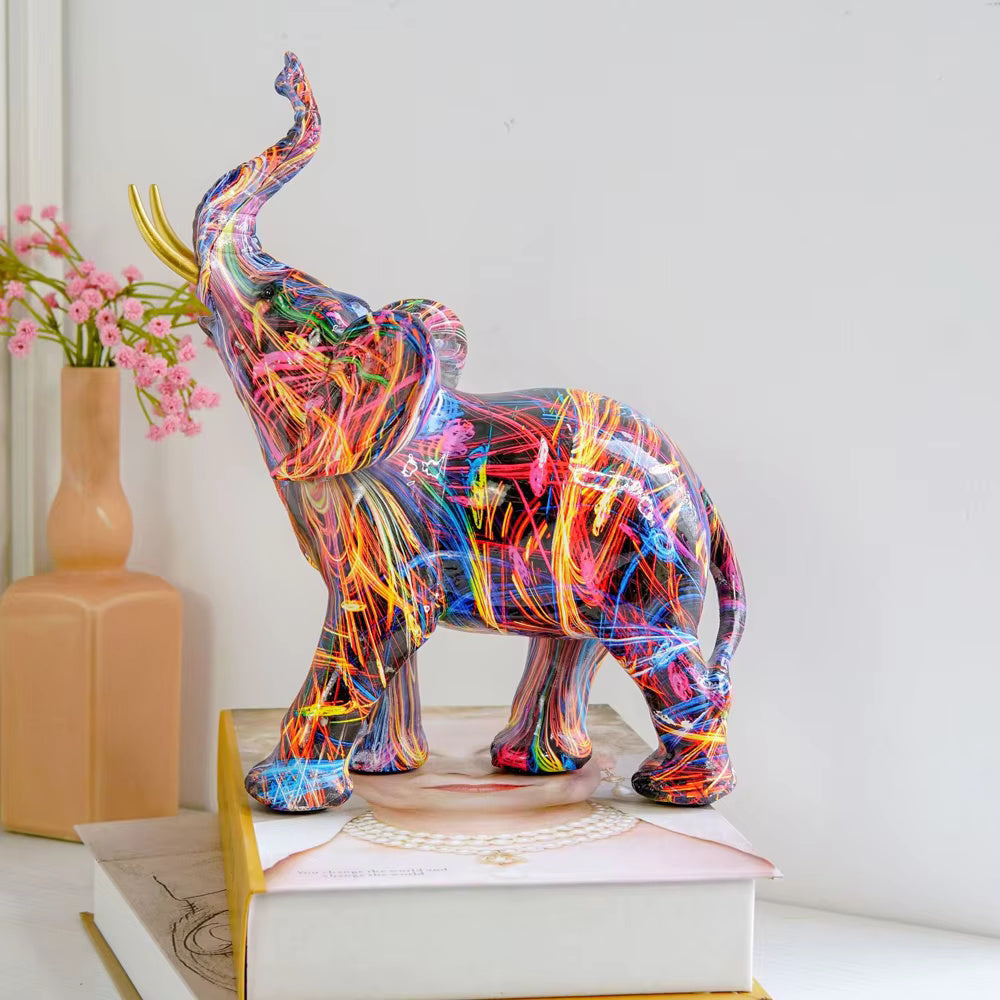 Colourful graffiti pop art elephant resin figurine by BROKLEN – view 5